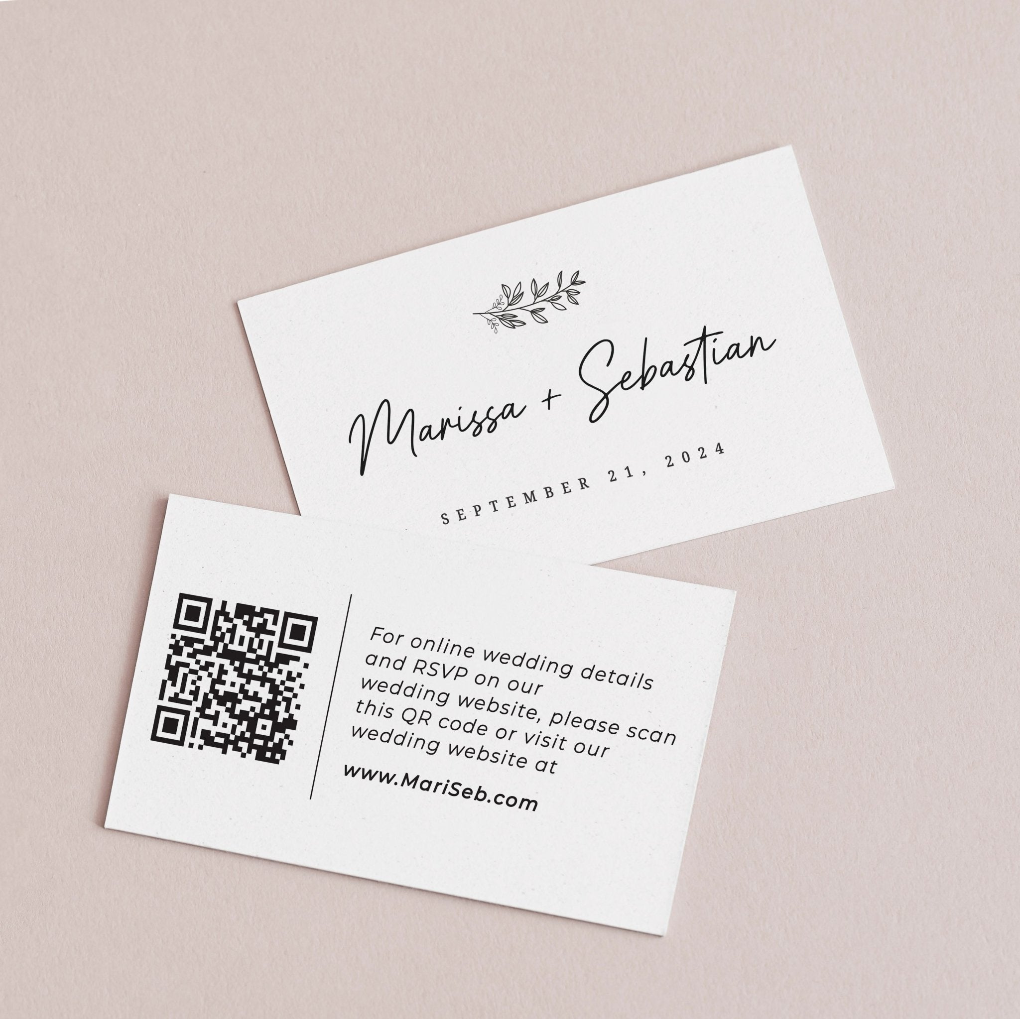 Simple Wedding Website Card with QR Code and Floral Branch - XOXOKristen