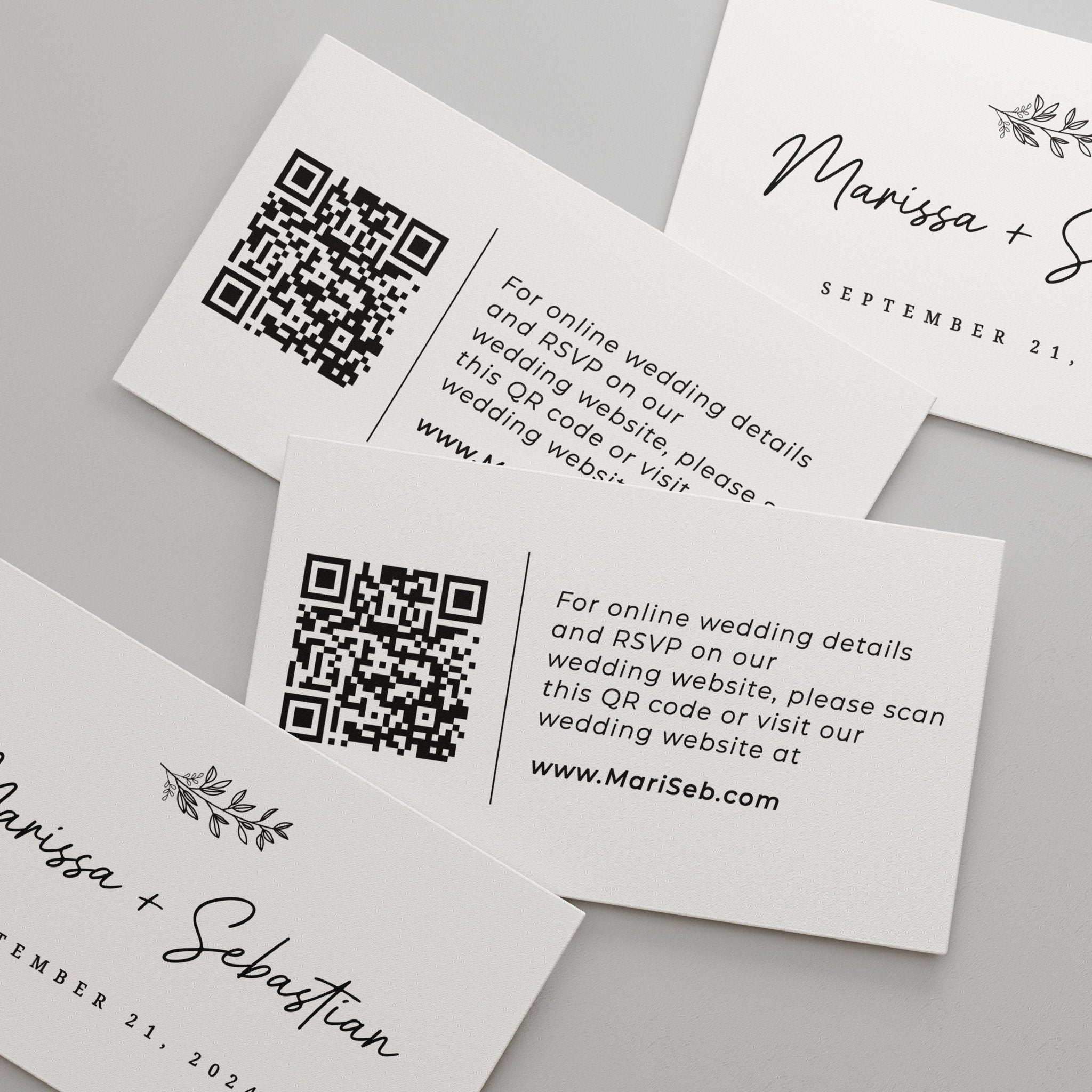 Simple Wedding Website Card with QR Code and Floral Branch - XOXOKristen
