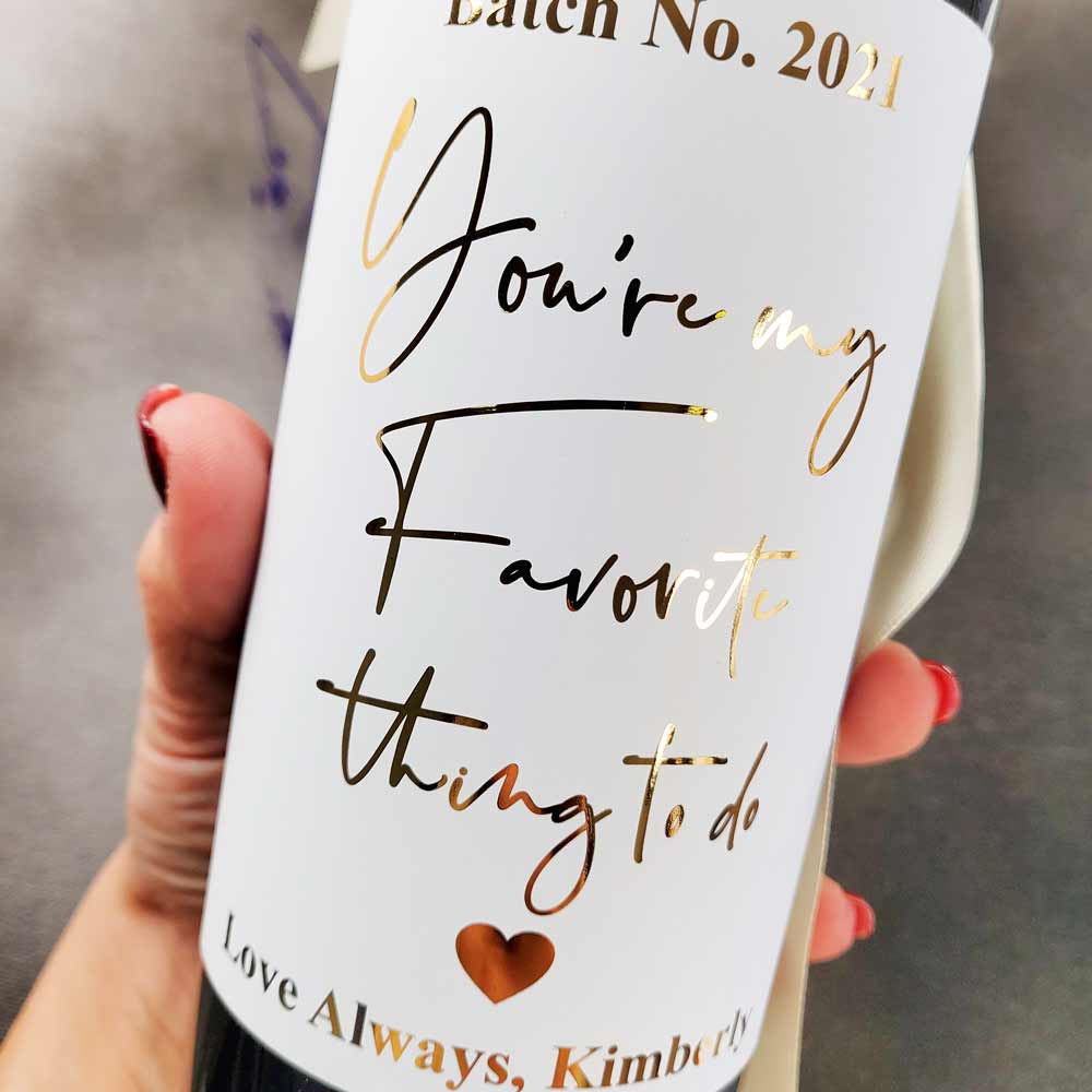 Soft Velvet Valentine's Day Wine Label with Gold Lettering - XOXOKristen