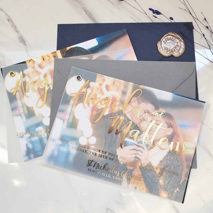 Stylish Foiled Vellum Wedding Invitation with Picture - XOXOKristen