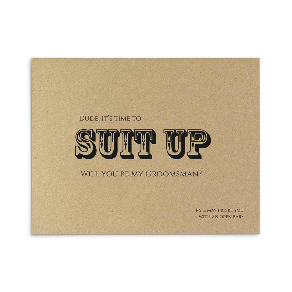 "Dude it's time to suit up" pack of 8 proposal groomsman cards - XOXOKrsiten