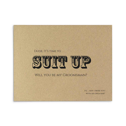 "Dude it's time to suit up" pack of 8 proposal groomsman cards - XOXOKrsiten