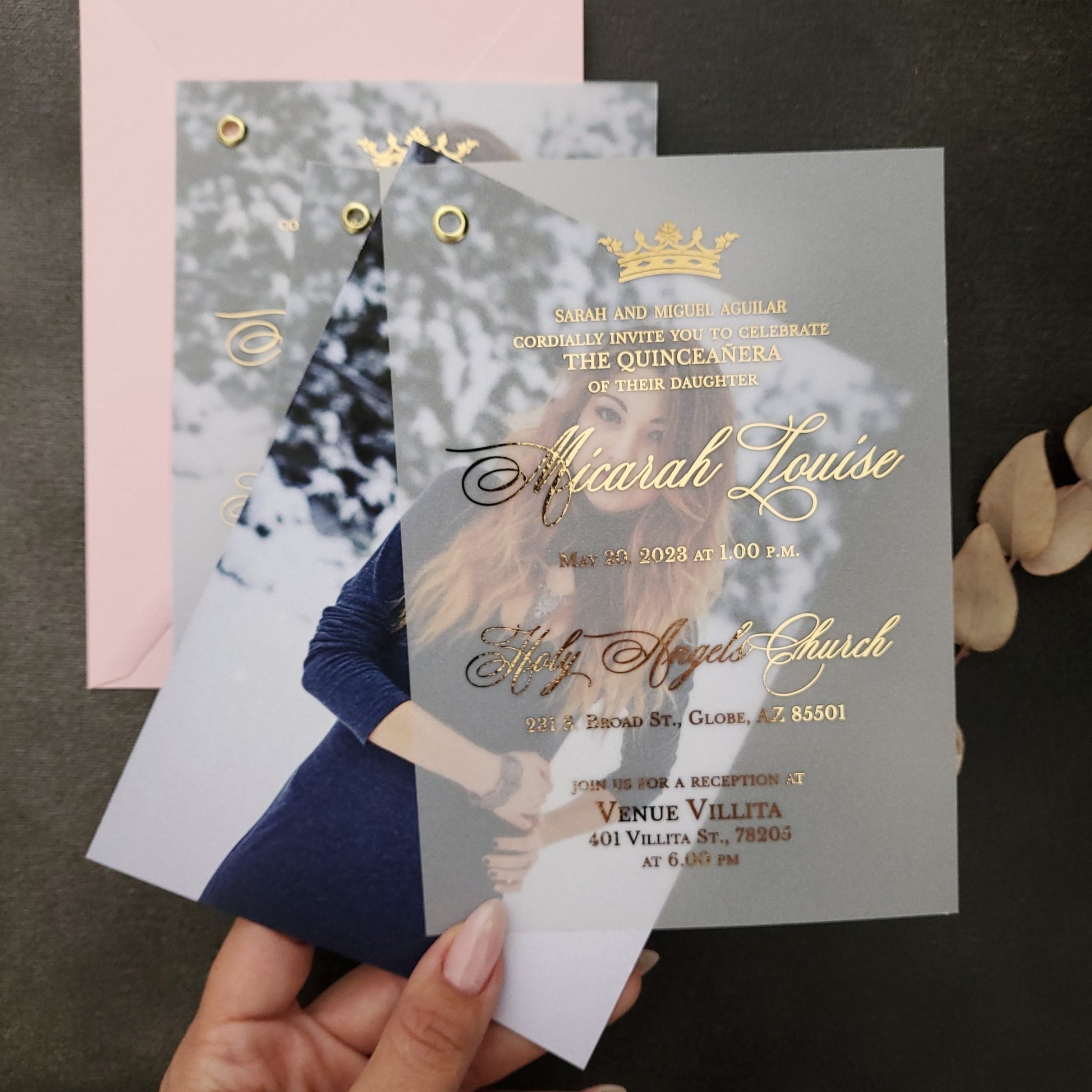 Vellum Quinceanera Invitations with Photo and Crown - XOXOKristen