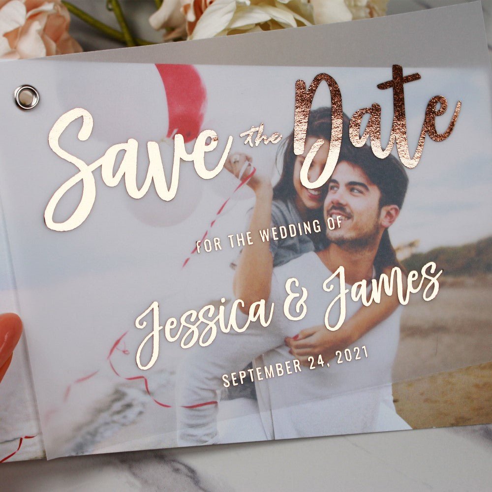 Vellum Save the Date with Picture and Foil Printing - XOXOKristen