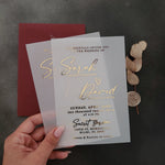 Vellum Wedding Invitations with Gold Foiled Text - XOXOKristen