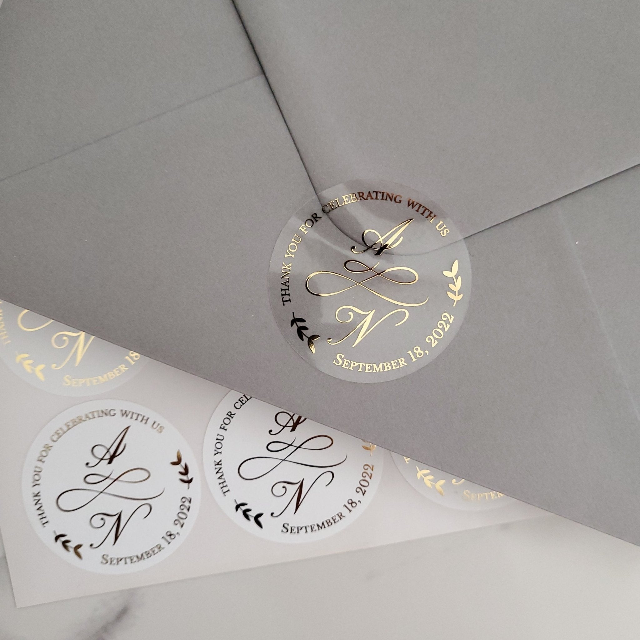 Wedding Round Gold Foiled Stickers with Initials - XOXOKristen