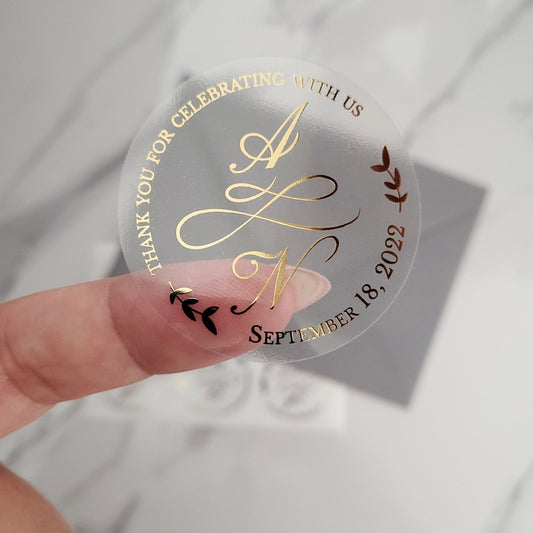 Wedding Round Gold Foiled Stickers with Initials - XOXOKristen