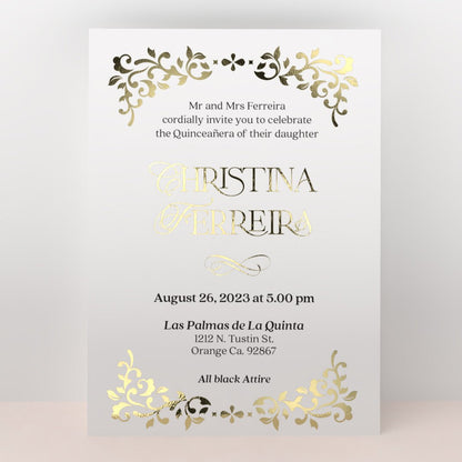 White Quinceanera Invitation with Gold Foil - XOXOKristen
