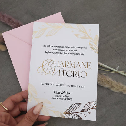 White Wedding Invitations with Gold Foil - XOXOKristen